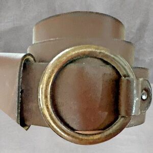 Vintage Shag Leather Waist Belt Round Buckle Size M